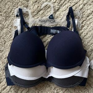 NWT Nautica 3 Pack Navy and White T-Shirt Bras